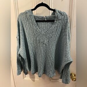 Free People | Baja Babe Hacci Blue Hooded Pullover Sweater | Size Medium